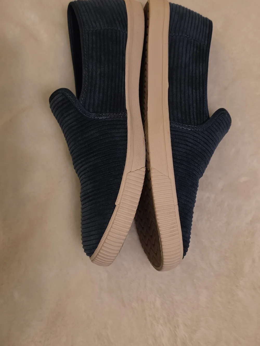 Toms Navy Blue Corduroy Slip-On Loafers with White Outsole